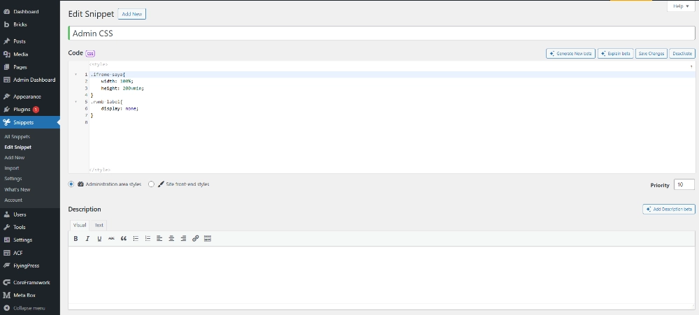 Menambahkan Kode CSS pada Code Snippets Pro