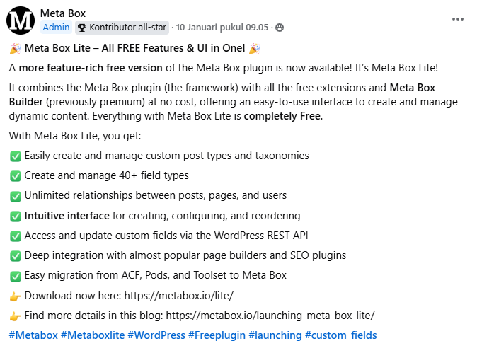 Meta Box Lite Launching on Official Meta Box Facebook Group